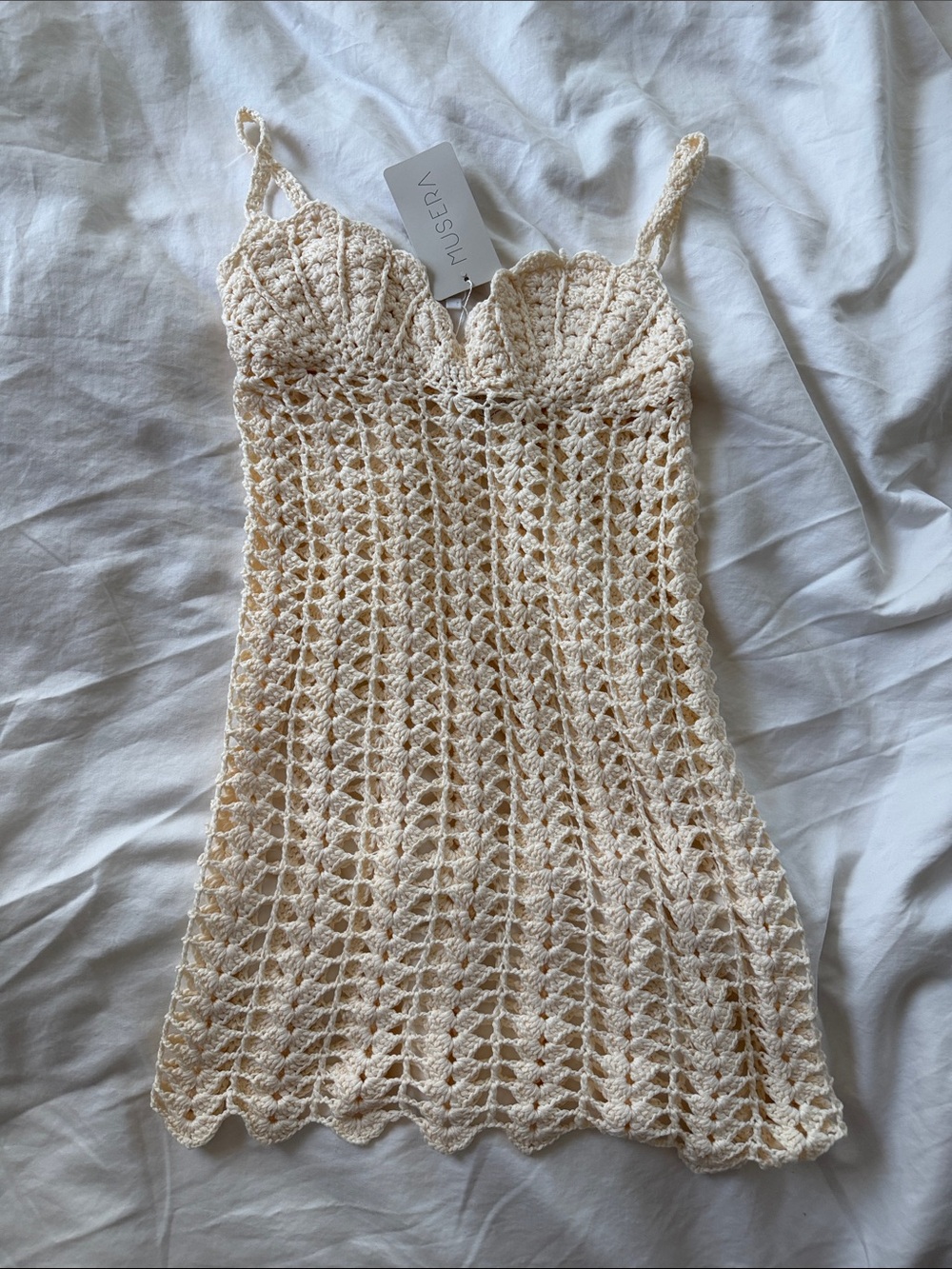 Musera Cream Crochet Swim Coverup Mini Dress